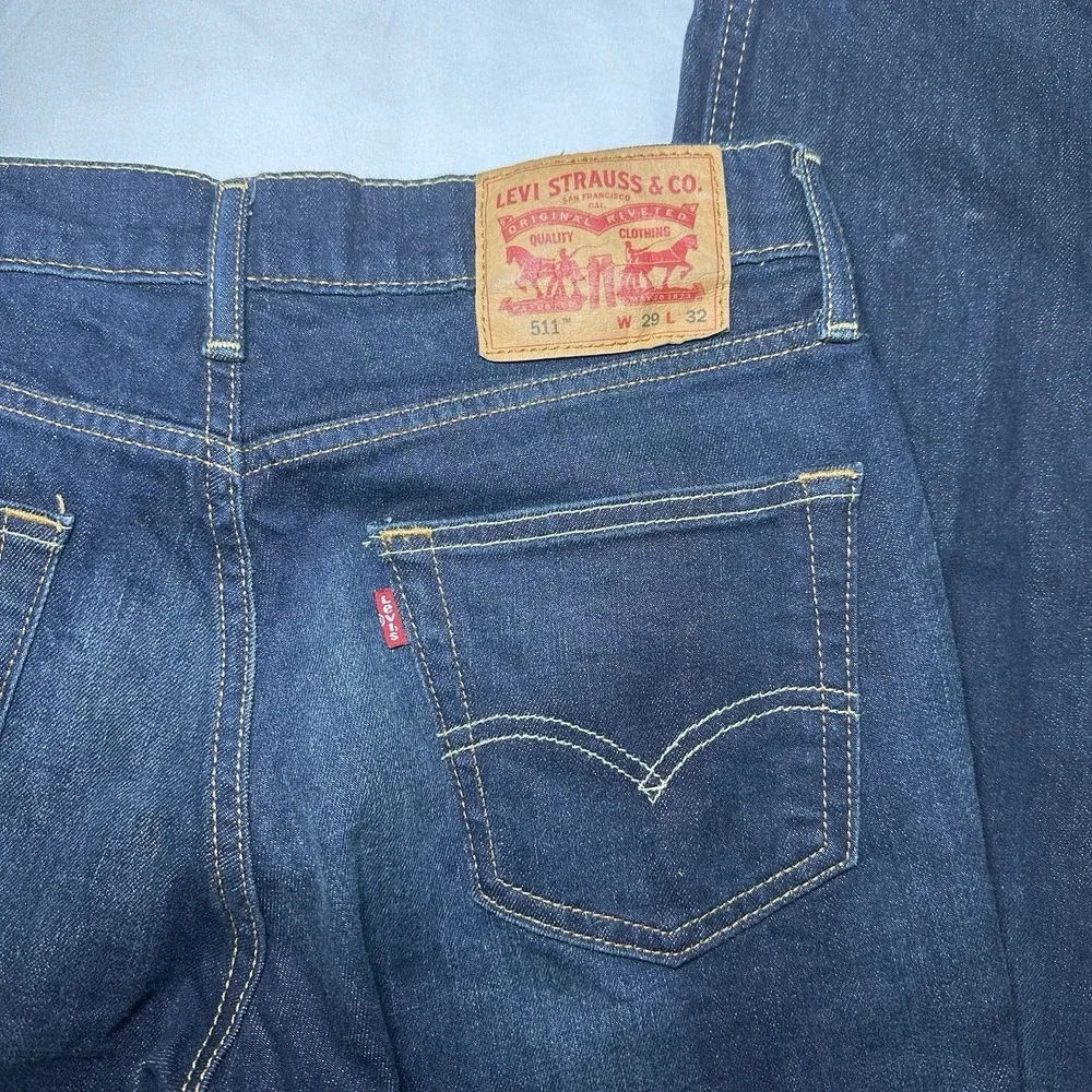 Levi's 511 Slim Fit Jeans Men's 29x32 Dark Wash Distressed Denim Stretch Casual